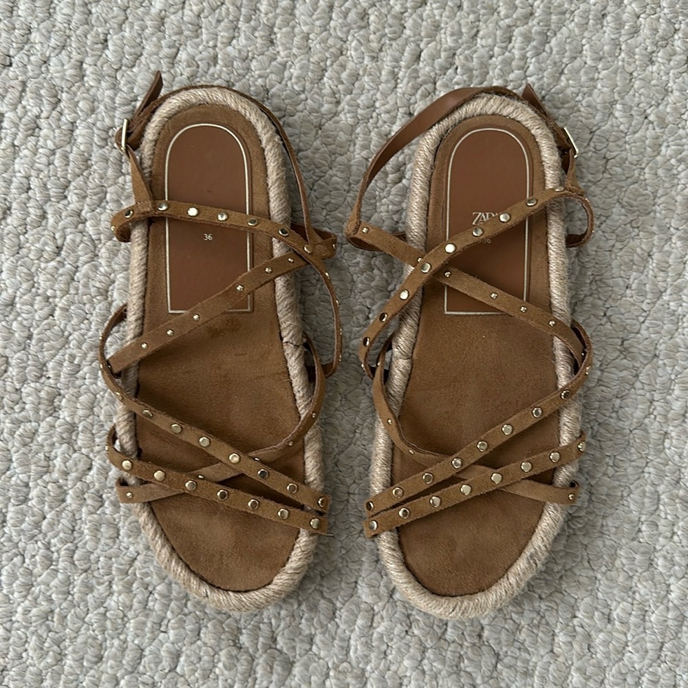 Zara Strappy Stud Espadrilles 36
